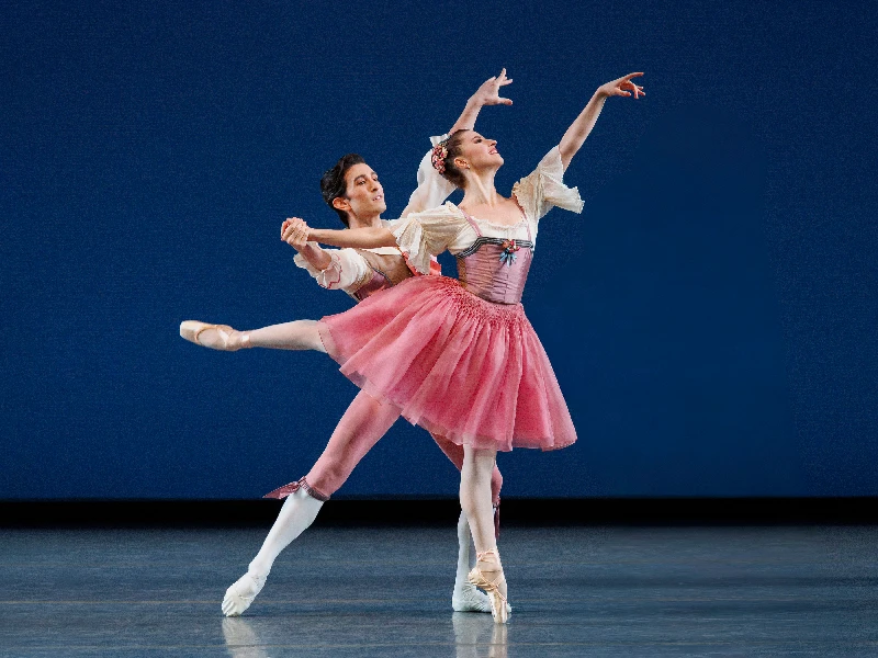 New York City Ballet's Indiana Woodward and Anthony Huxley in George Balanchine’s Donizetti Variations.