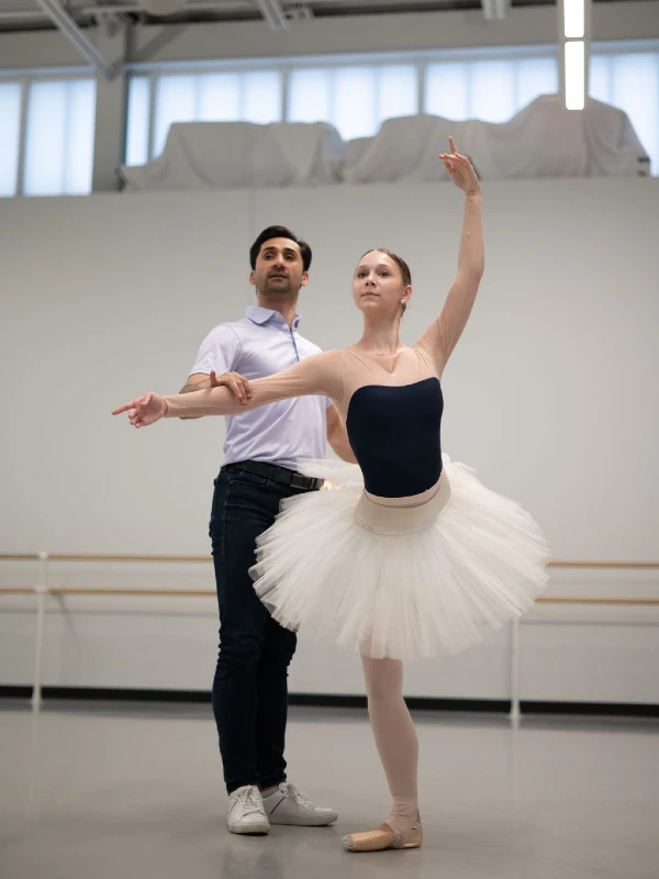 Davit Karapetyan rehearsing a student from the School of Philadelphia Ballet